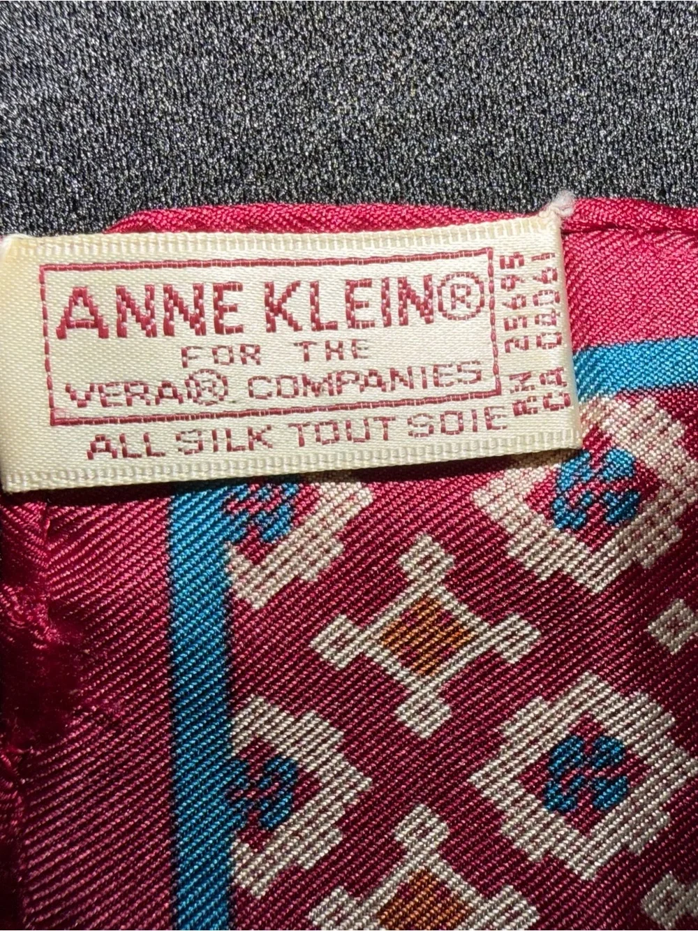 Anne Klein for Vera Vintage Silk Scarf Turquoise Pink Geometric